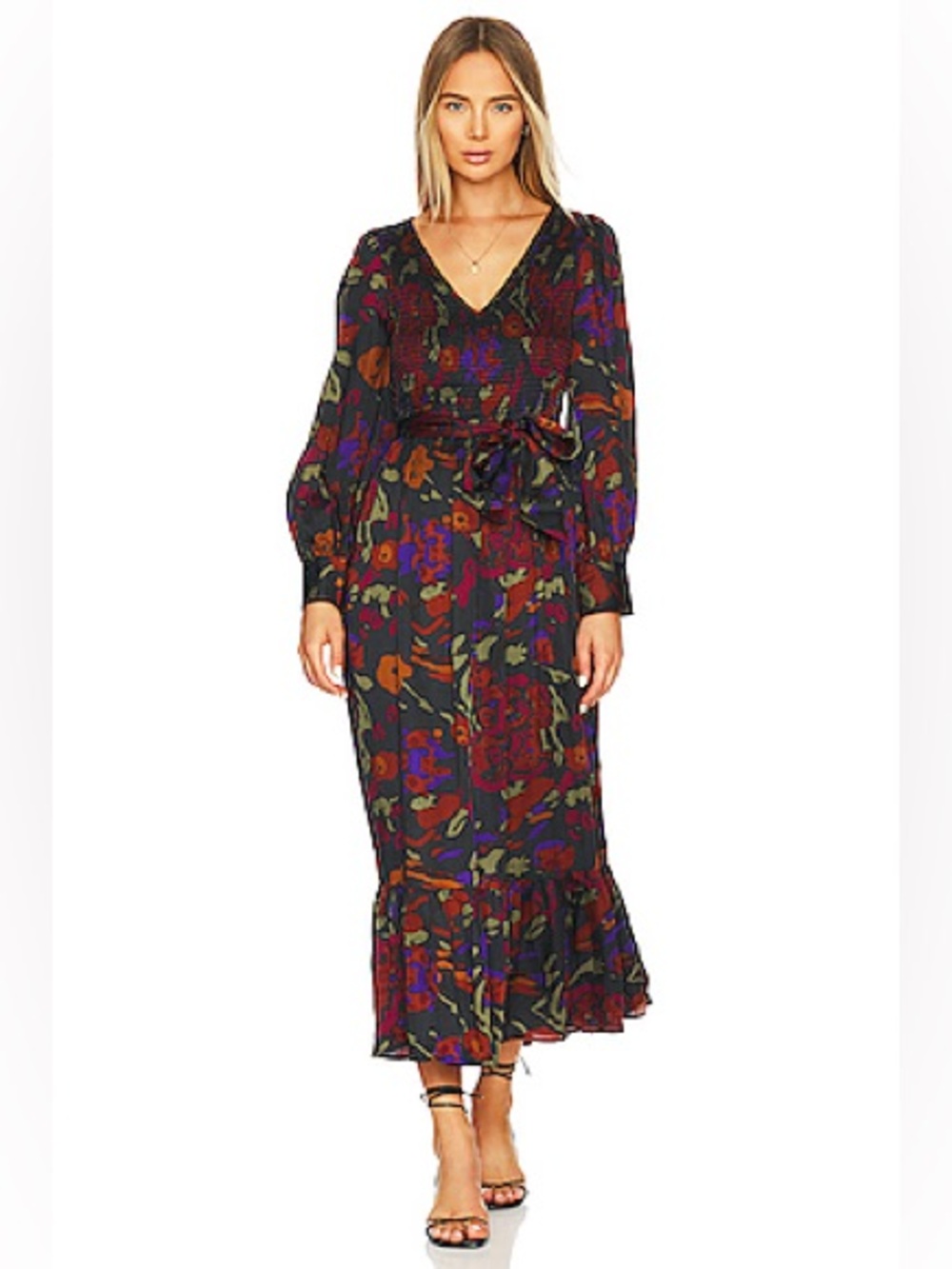 Cleobella Juliette Satin Garden Floral balloon Sleeve Romantic Midi Dress L - Picture 11 of 11